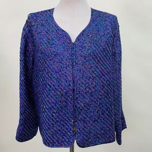 Chico's Design Women's Jacket 2 Large 12 Purple Multicolor 100% Silk Woven